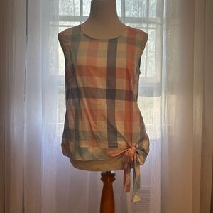 J. Crew Orange/ blue/ white Tie Front Tank Top